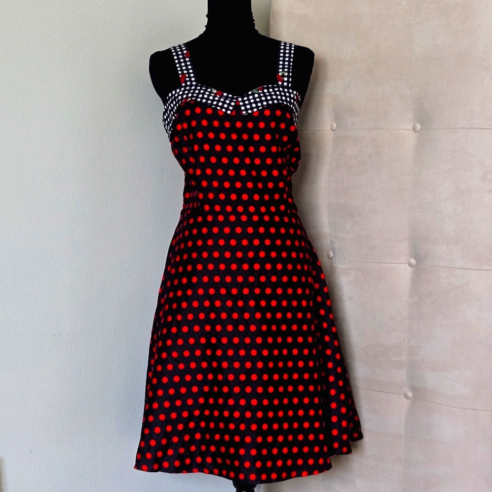 Spirit Red Polka Dot Mini Dress with Black Contrast Trim